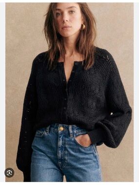 Sézane Capucine Black Open Knit Work Cardigan Jumper XS